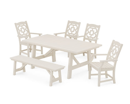 Martha Stewart by POLYWOOD® Chinoiserie 6-Piece Rustic Farmhouse Dining Set with Bench in Sand