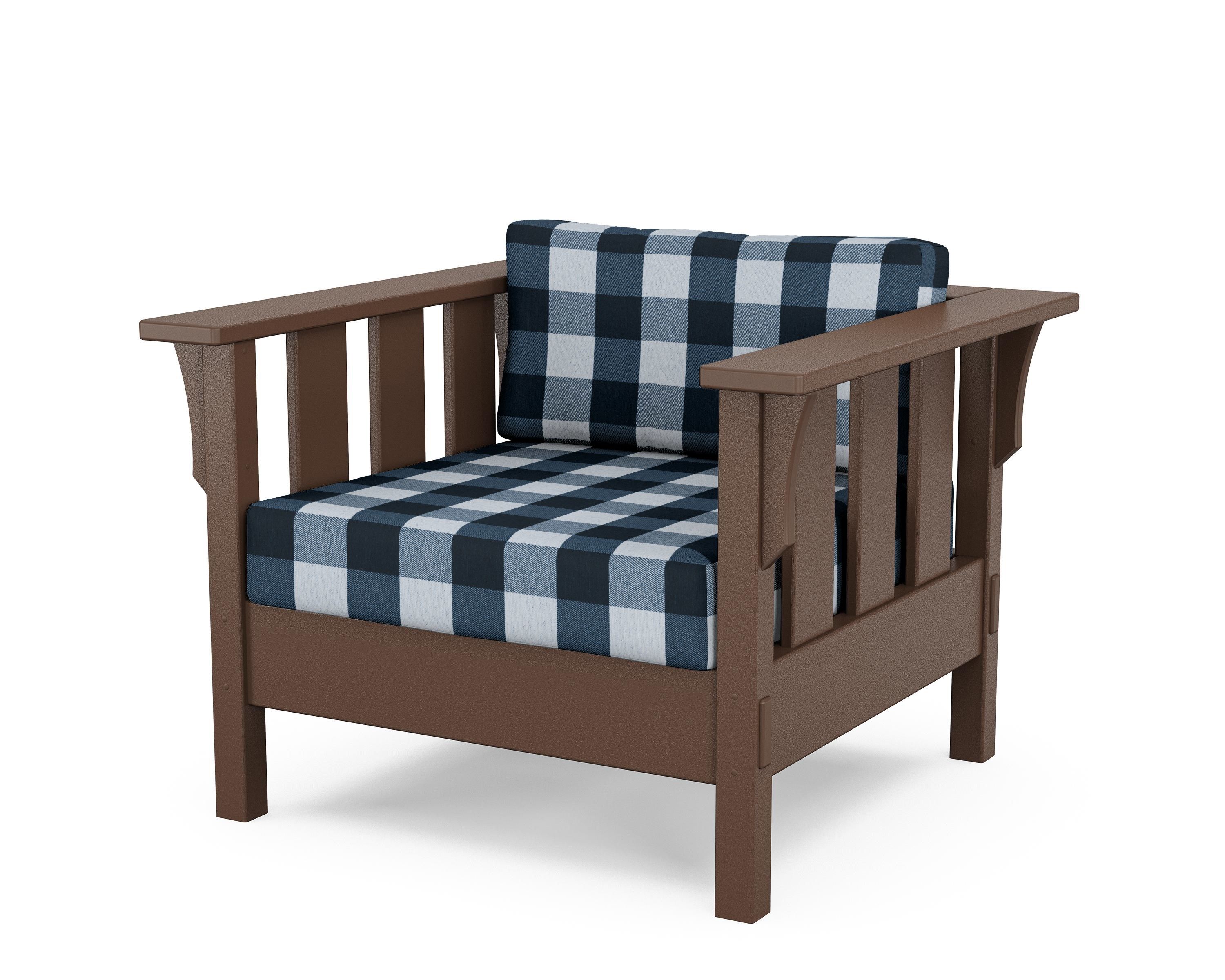 Martha Stewart by POLYWOOD® Acadia Deep Seating Chair in Mahogany / Buffalo Plaid Marine Indigo