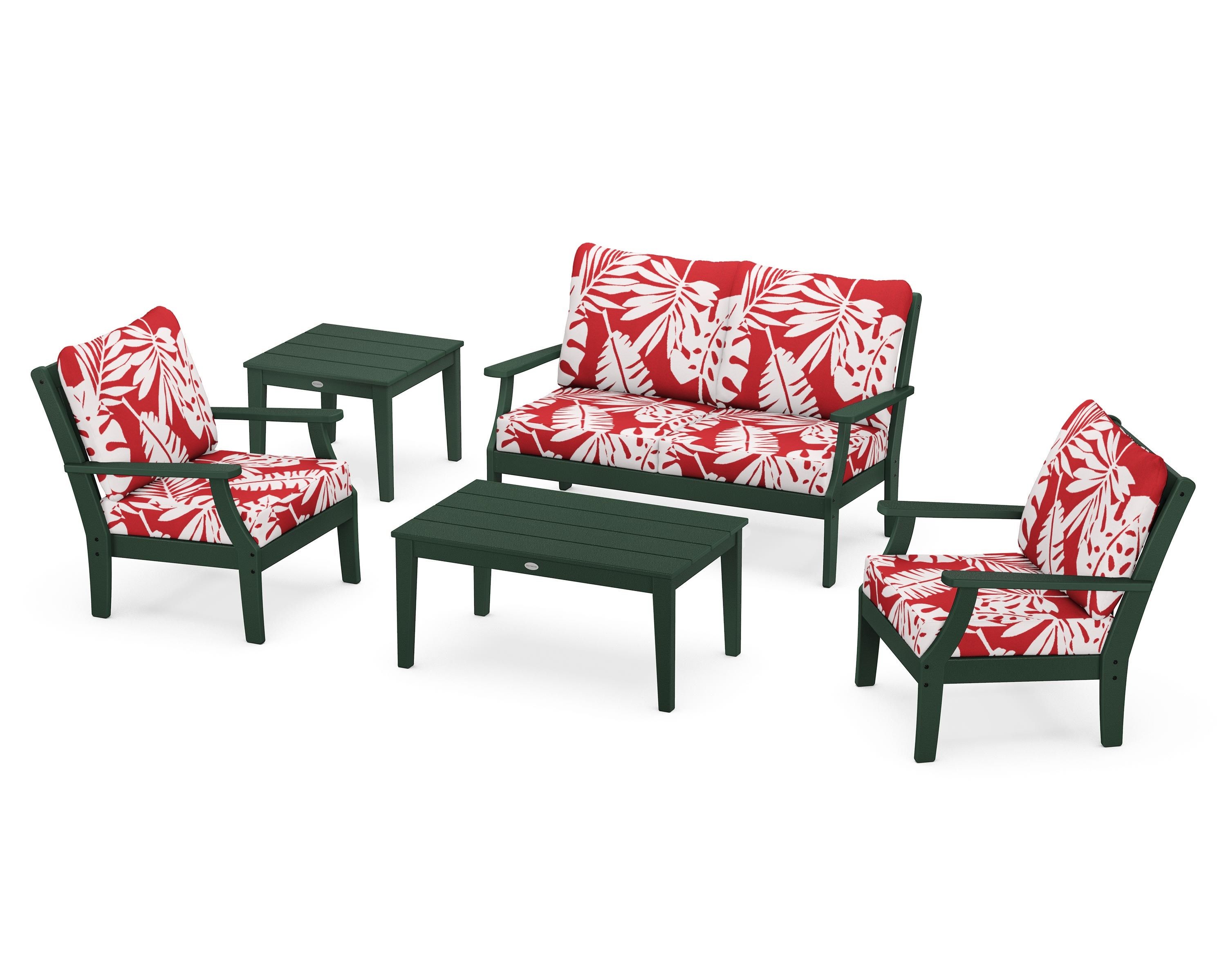 POLYWOOD® Braxton 5-Piece Deep Seating Set in Green / Leaf Crimson