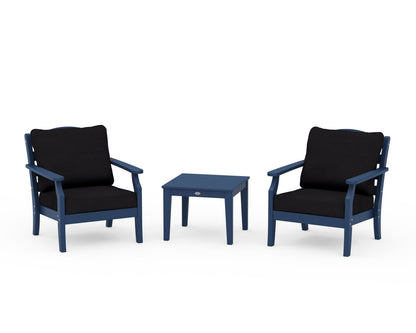 Draper James™ by  POLYWOOD® Savannah 3-Piece Deep Seating Set in Navy / Midnight Linen