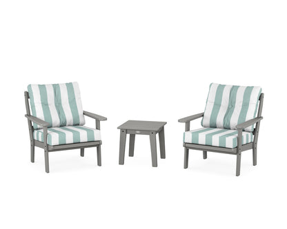 POLYWOOD® Mission 3-Piece Deep Seating Set in Slate Grey / Cabana Stripe Glacier Spa