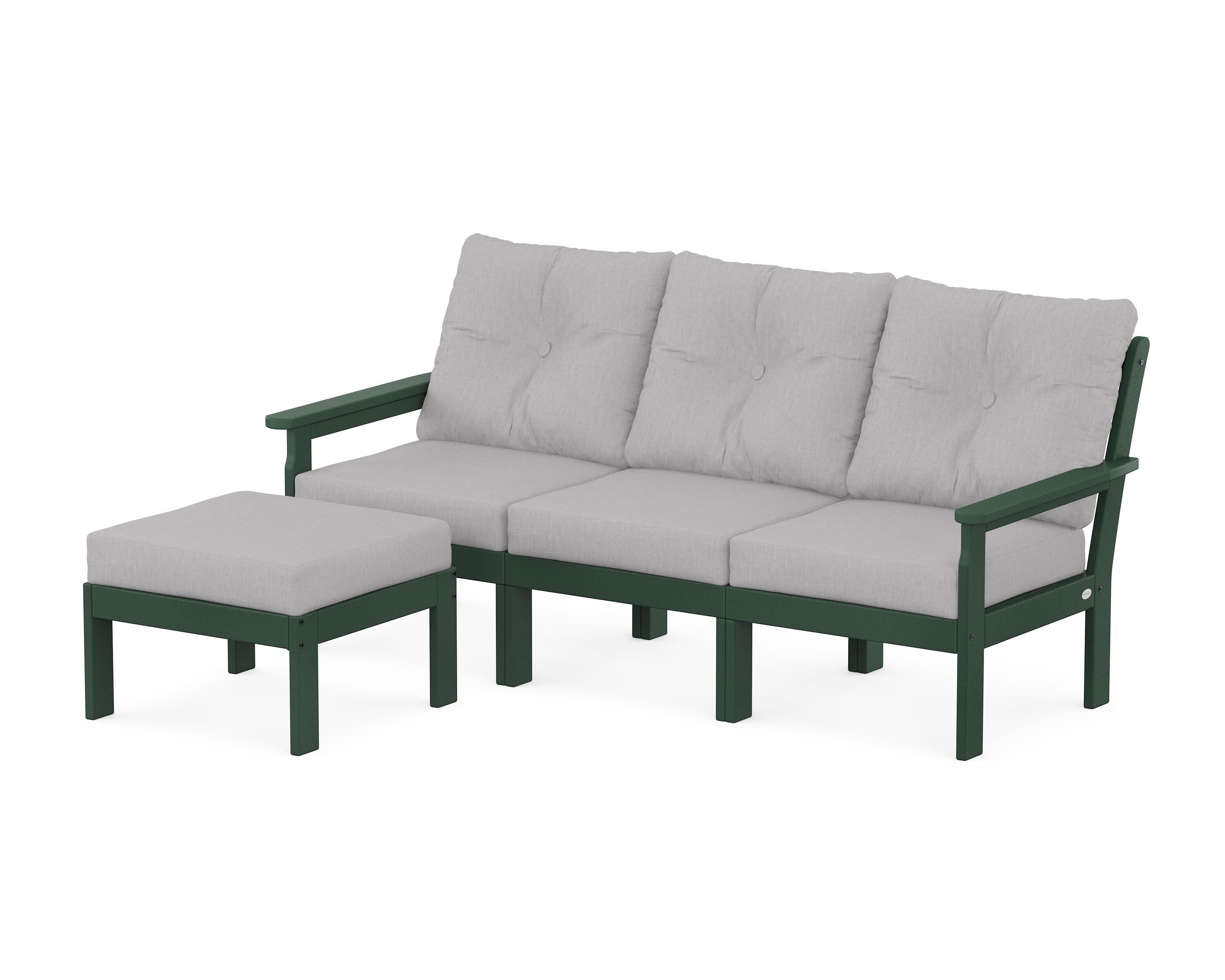 POLYWOOD® Vineyard 4-Piece Sectional with Ottoman in Green / Granite