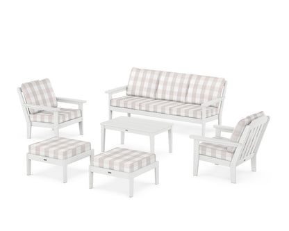 Country Living Cottage 6-Piece Lounge Sofa Set in White / Buffalo Plaid Dune Burlap