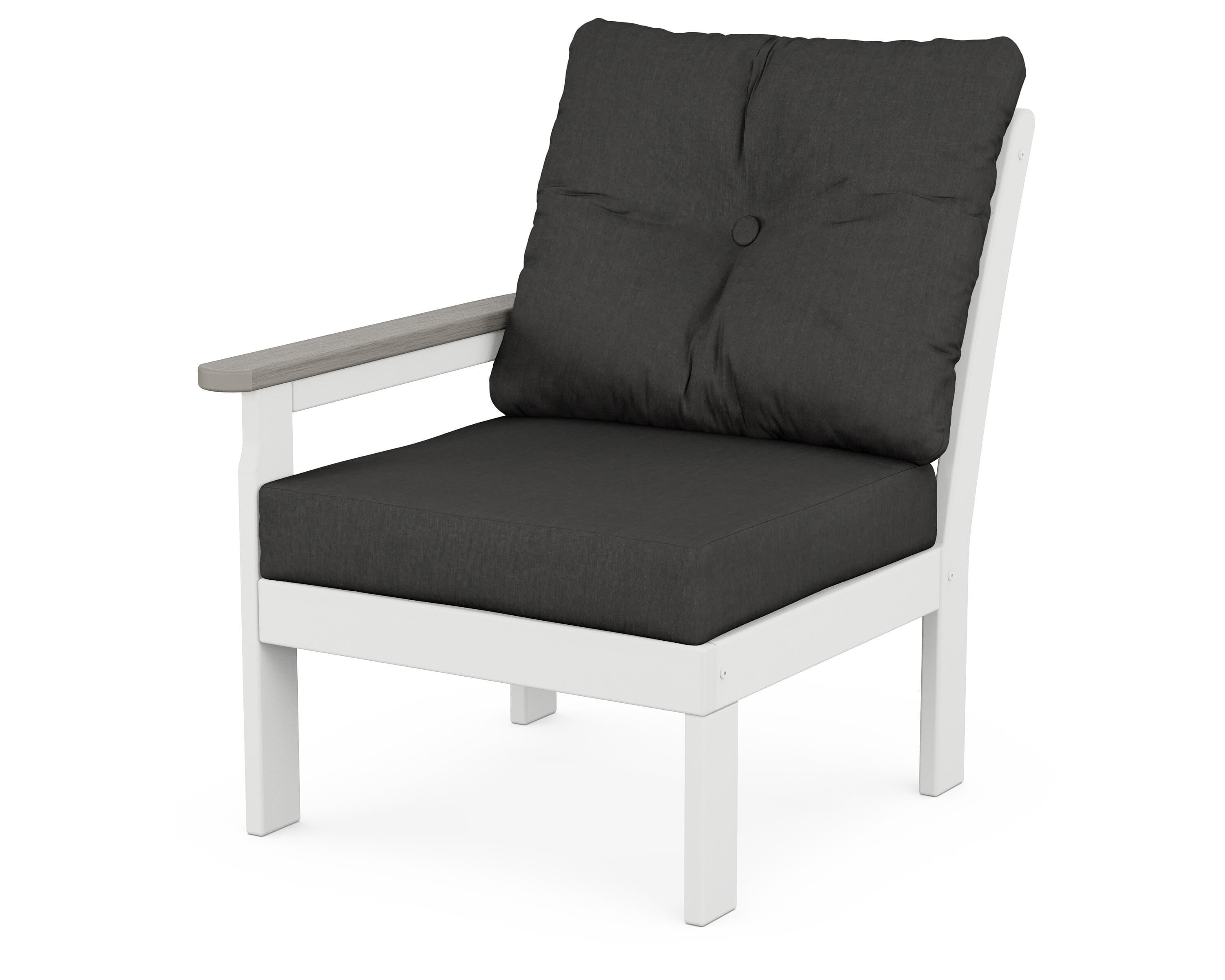 POLYWOOD® Vineyard Modular Left Arm Chair in White / Driftwood / Spectrum Carbon