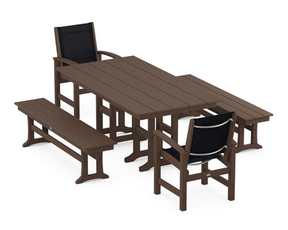 POLYWOOD® Coastal 5-Piece Farmhouse Dining Set in Mahogany / Black Sling