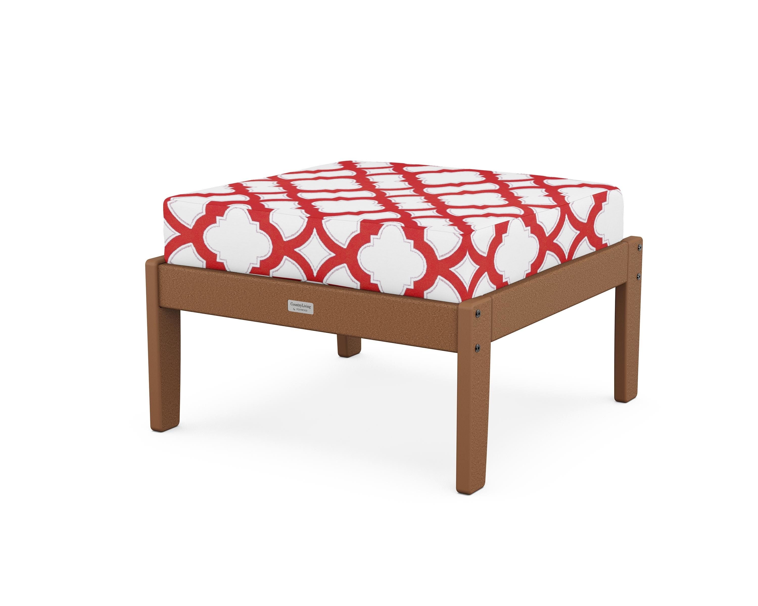 Country Living Cottage Deep Seating Ottoman in Teak / Trellis Crimson