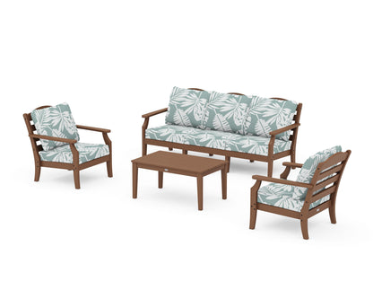 Draper James™ by  POLYWOOD® Savannah 4-Piece Deep Seating Set with Sofa in Teak / Leaf Glacier Spa