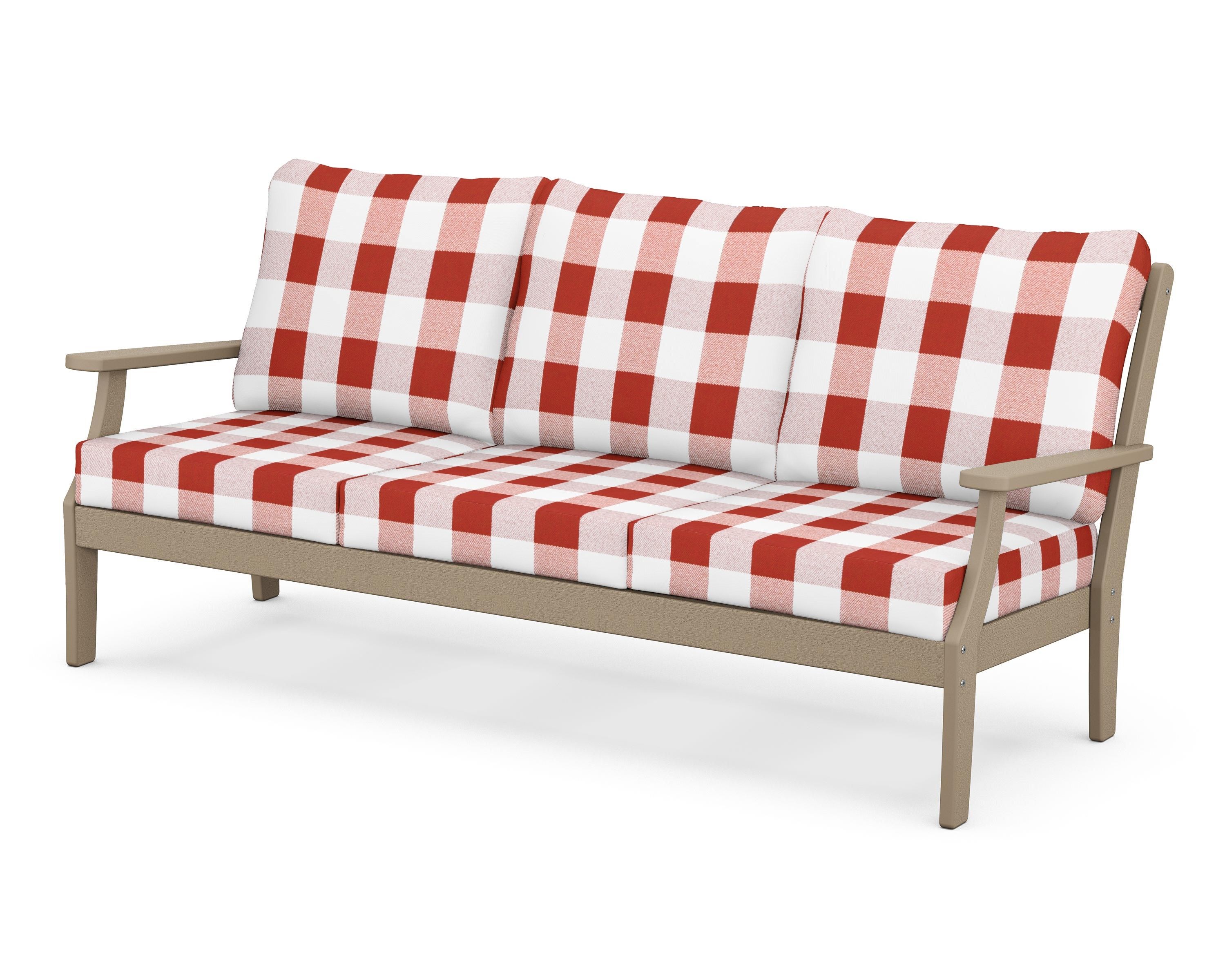 POLYWOOD® Braxton Deep Seating Sofa in Vintage Sahara / Buffalo Plaid Crimson