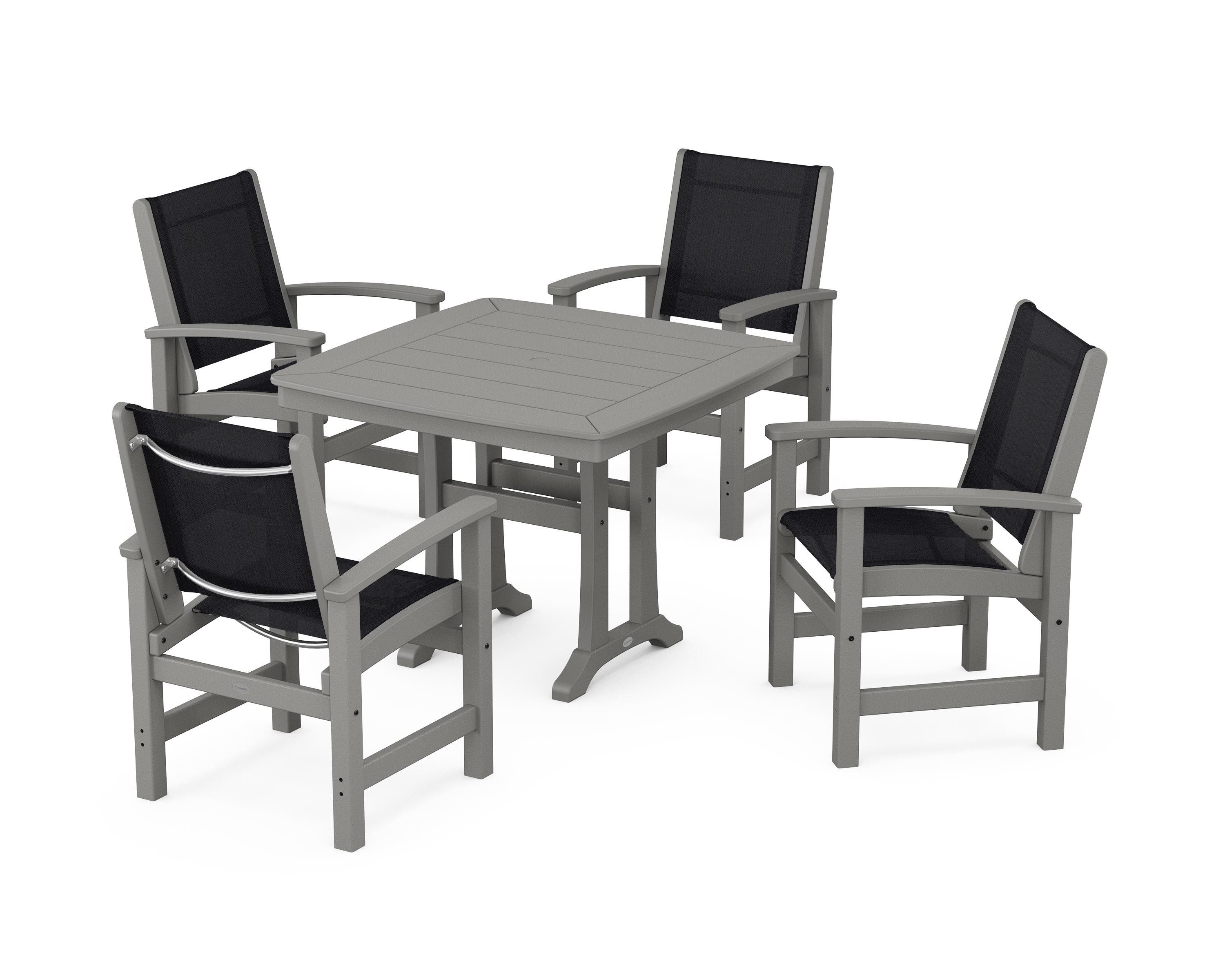 POLYWOOD® Coastal 5-Piece Dining Set with Trestle Legs in Slate Grey / Black Sling