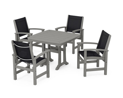 POLYWOOD® Coastal 5-Piece Dining Set with Trestle Legs in Slate Grey / Black Sling