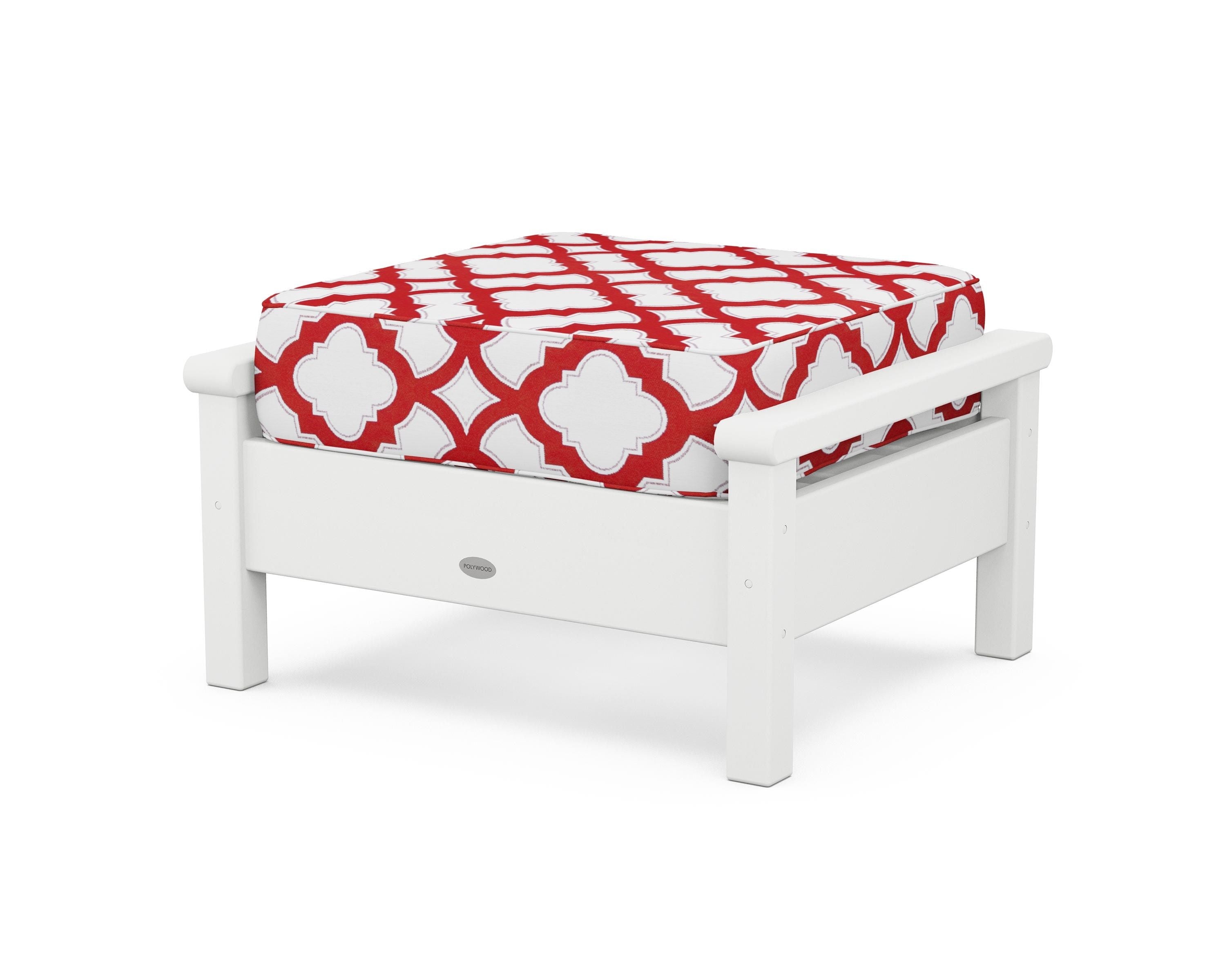 POLYWOOD® Harbour Deep Seating Ottoman in White / Trellis Crimson