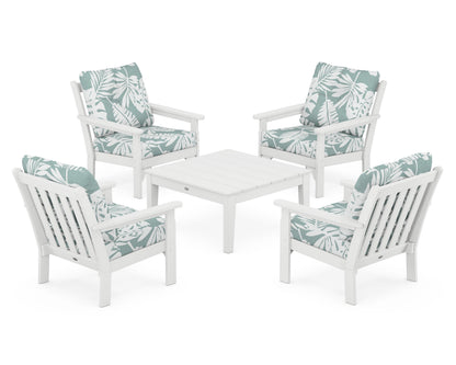 POLYWOOD® Vineyard 5-Piece Deep Seating Conversation Set in White / Leaf Glacier Spa