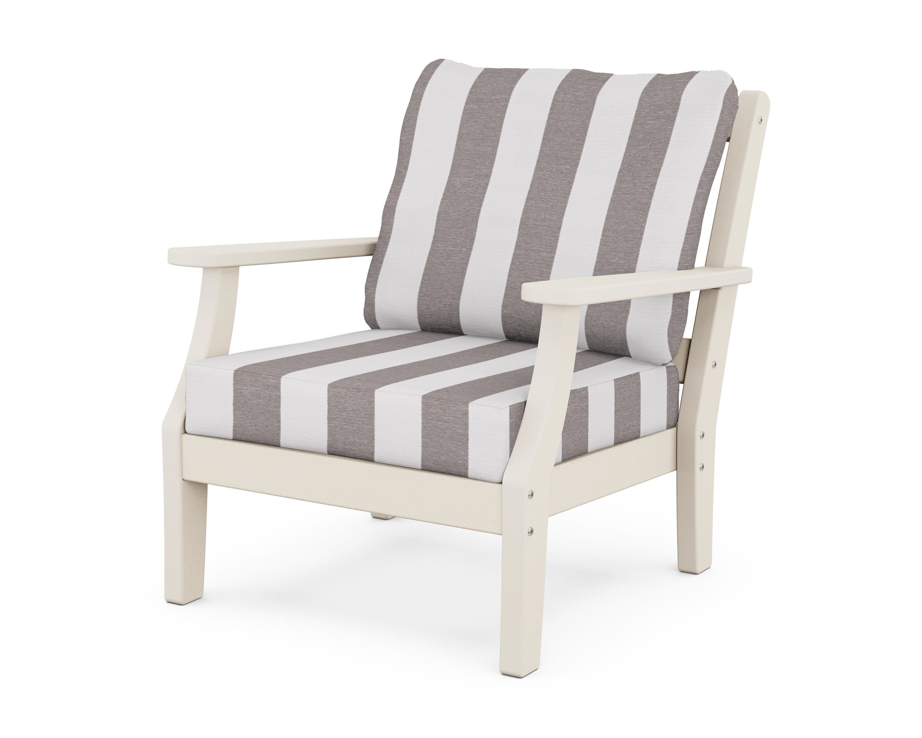 Martha Stewart by POLYWOOD® Chinoiserie Deep Seating Chair in Sand / Cabana Stripe Grey Mist