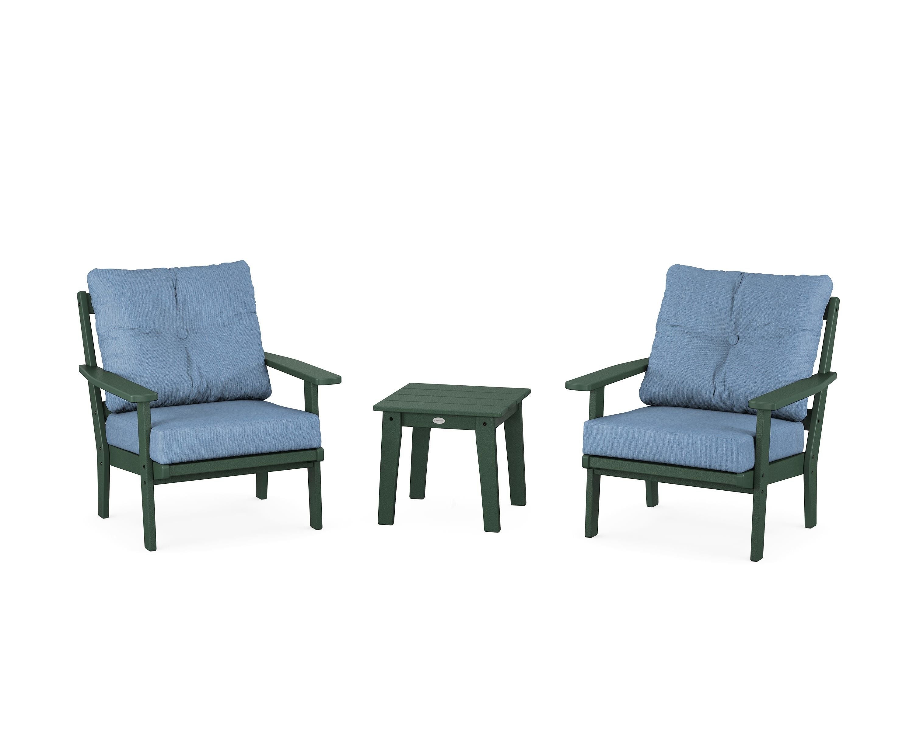 POLYWOOD® Oxford 3-Piece Deep Seating Set in Green / Sky Blue