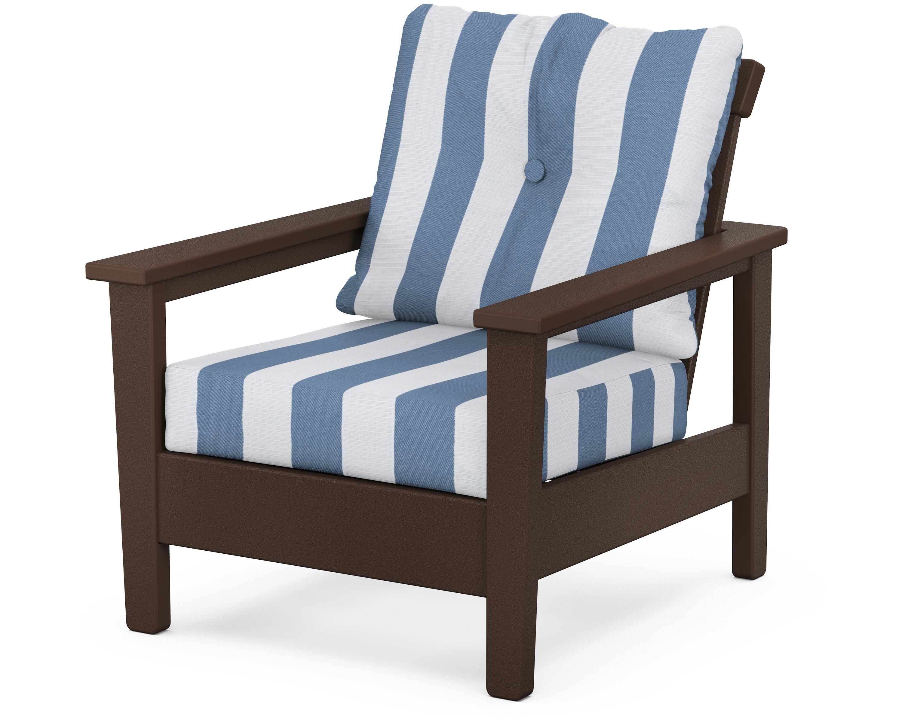 POLYWOOD® Prescott Deep Seating Chair in Mahogany / Cabana Stripe Sky Blue
