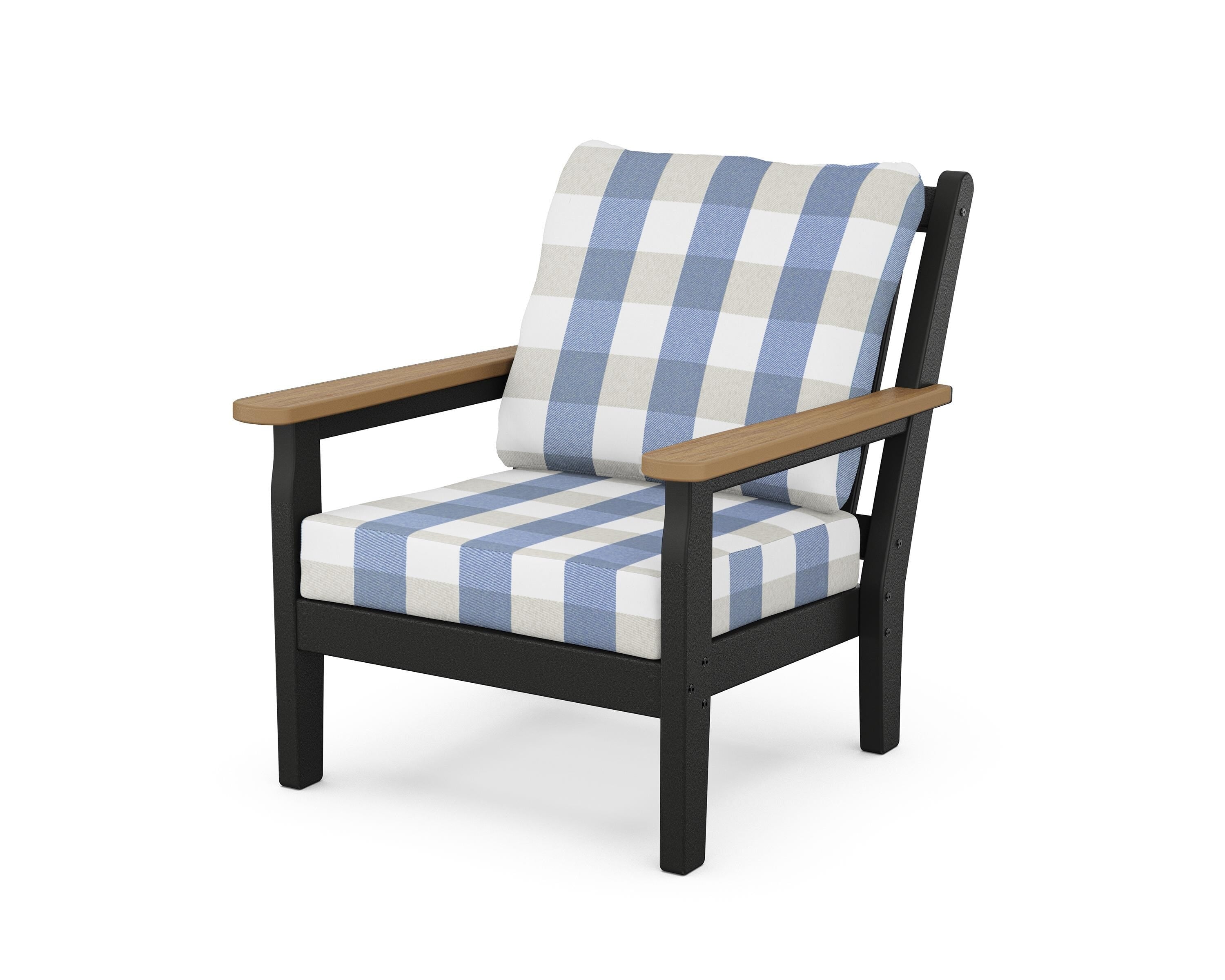 POLYWOOD® Chippendale Deep Seating Chair in Black / Natural / Buffalo Plaid Sky Blue