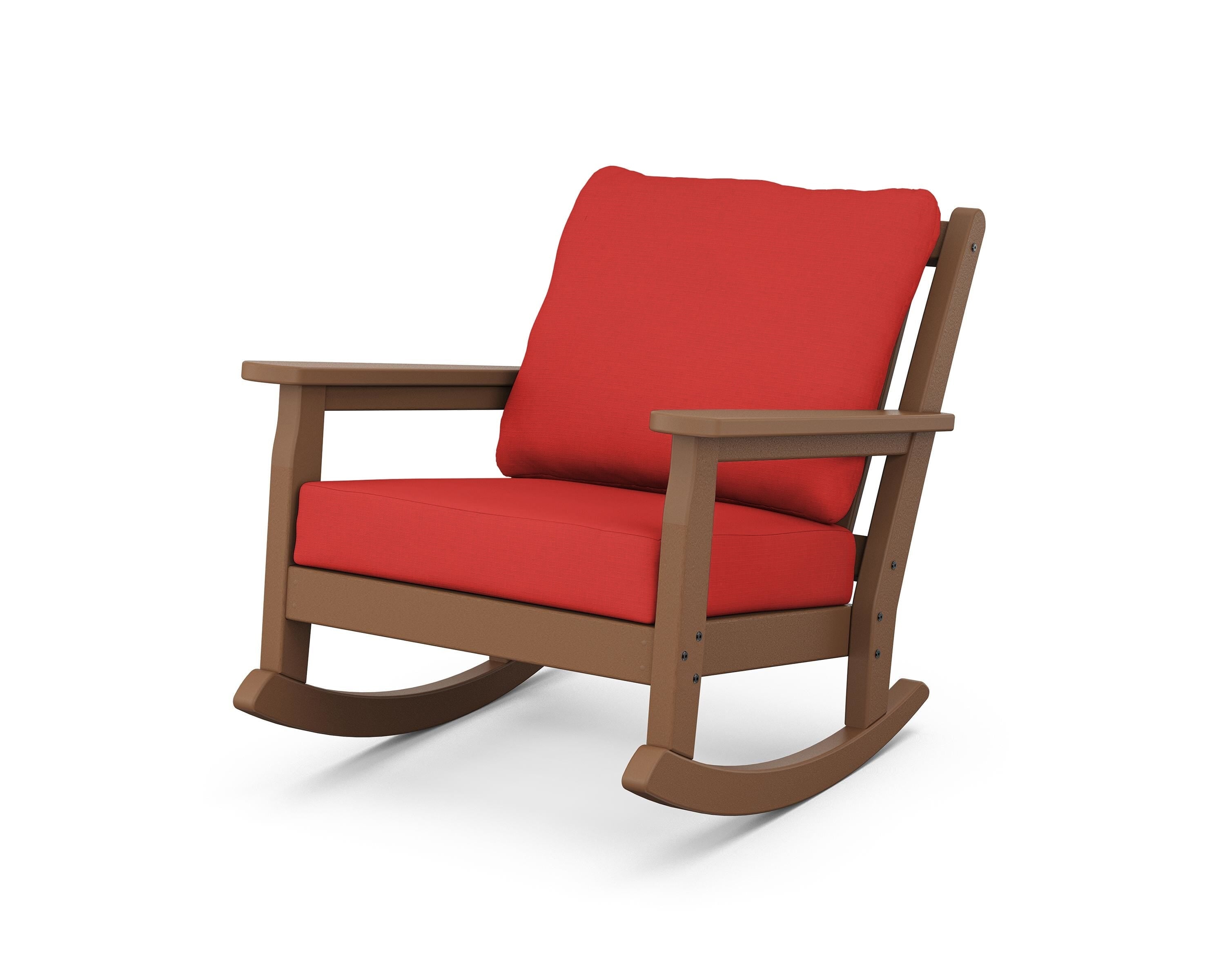 POLYWOOD® Chippendale Deep Seating Rocking Chair in Teak / Crimson Linen