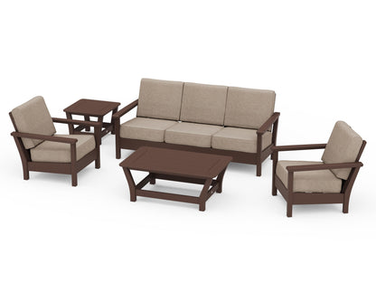 POLYWOOD® Harbour 5-Piece Deep Seating Set in Mahogany / Spiced Burlap