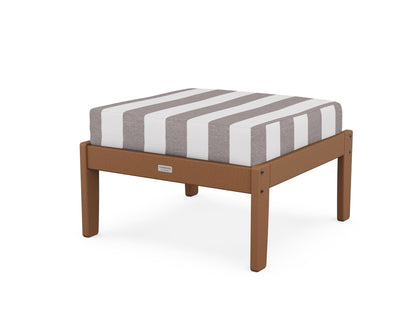 Country Living Cottage Deep Seating Ottoman in Teak / Cabana Stripe Grey Mist