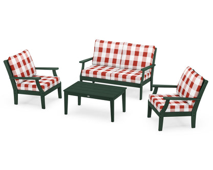 POLYWOOD® Braxton 4-Piece Deep Seating Chair Set in Green / Buffalo Plaid Crimson