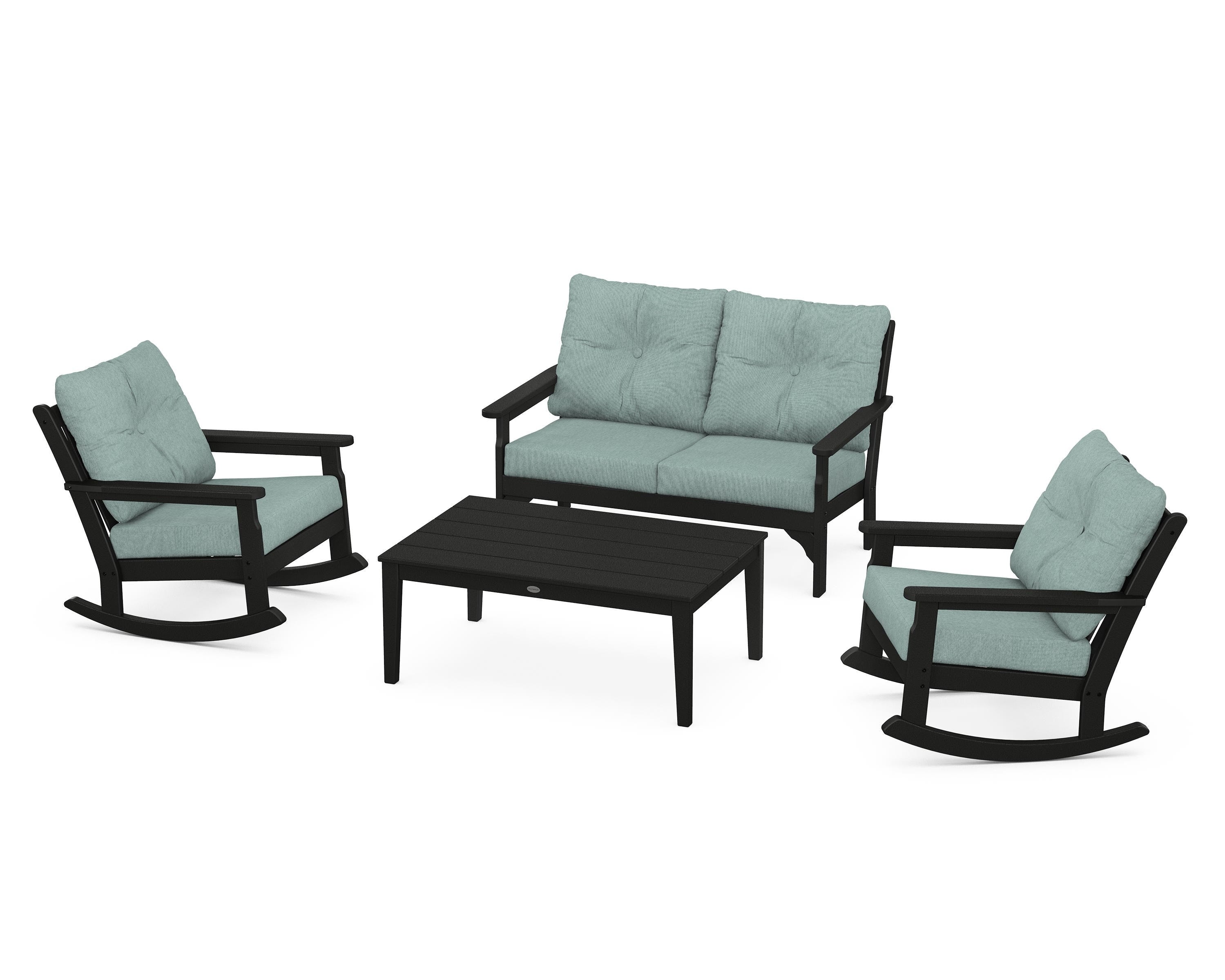 POLYWOOD® Vineyard 4-Piece Deep Seating Rocking Chair Set in Black / Glacier Spa