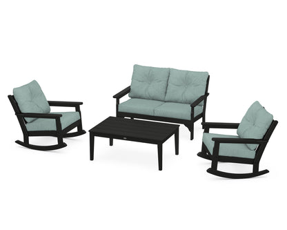 POLYWOOD® Vineyard 4-Piece Deep Seating Rocking Chair Set in Black / Glacier Spa