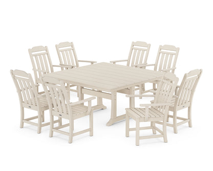 Country Living Cottage 9-Piece Square Farmhouse Dining Set with Trestle Legs in Sand
