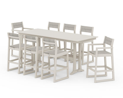 POLYWOOD® EDGE Sling 9-Piece Farmhouse Bar Set with Trestle Legs in Sand / Birch Sling