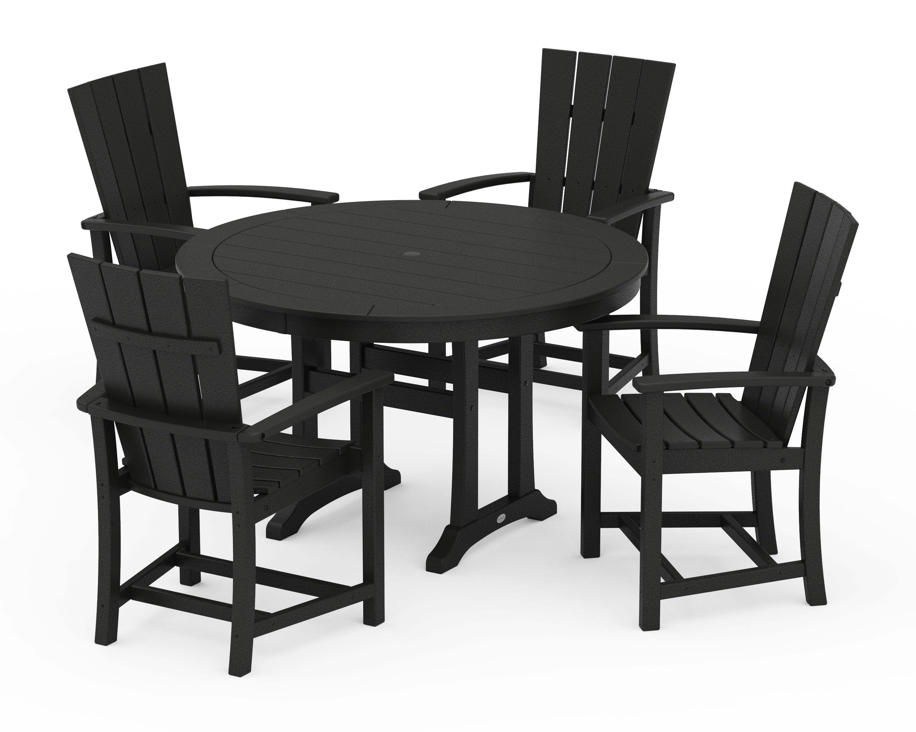 POLYWOOD® Quattro 5-Piece Round Dining Set with Trestle Legs in Black
