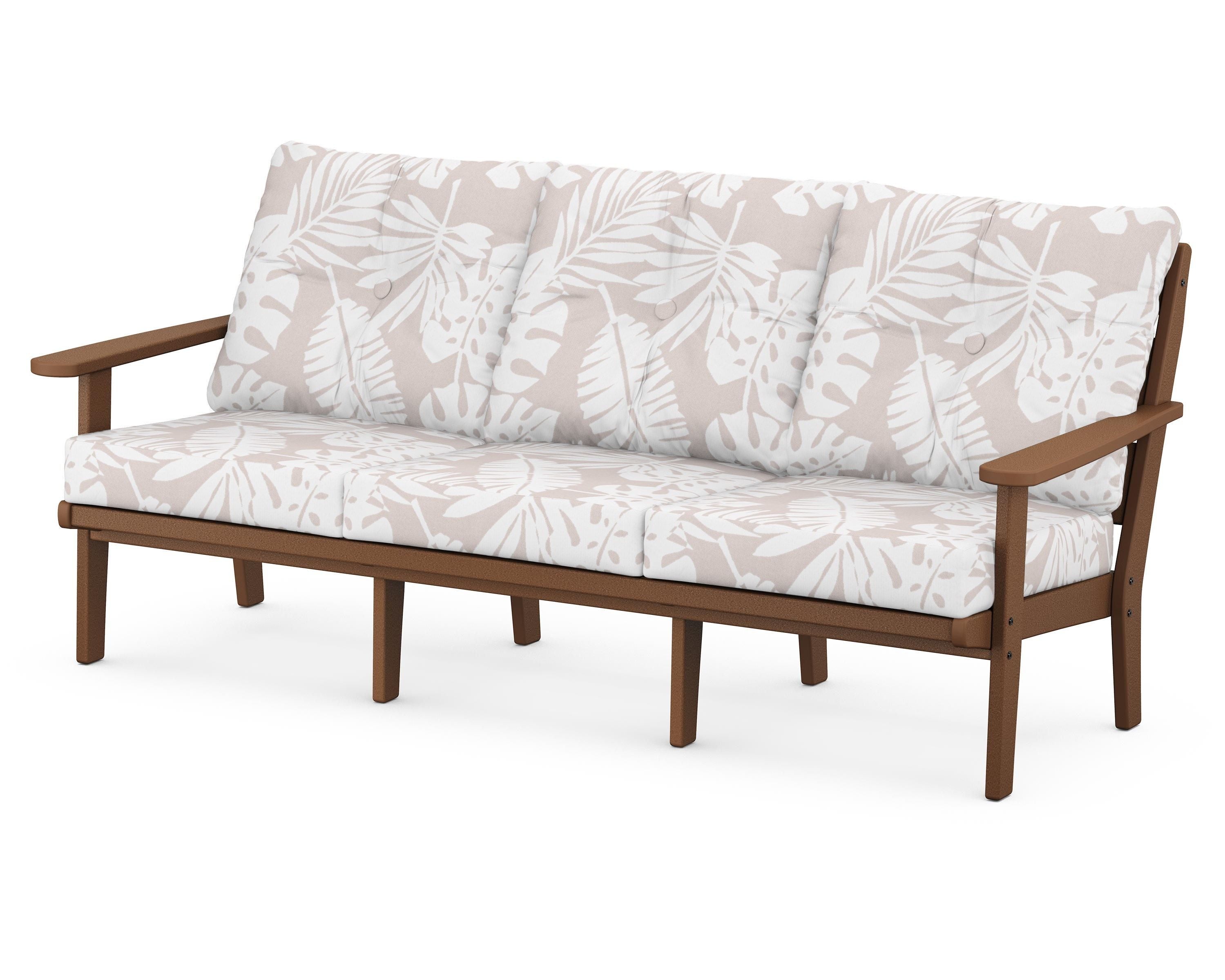 POLYWOOD® Lakeside Deep Seating Sofa in Teak / Leaf Dune Burlap
