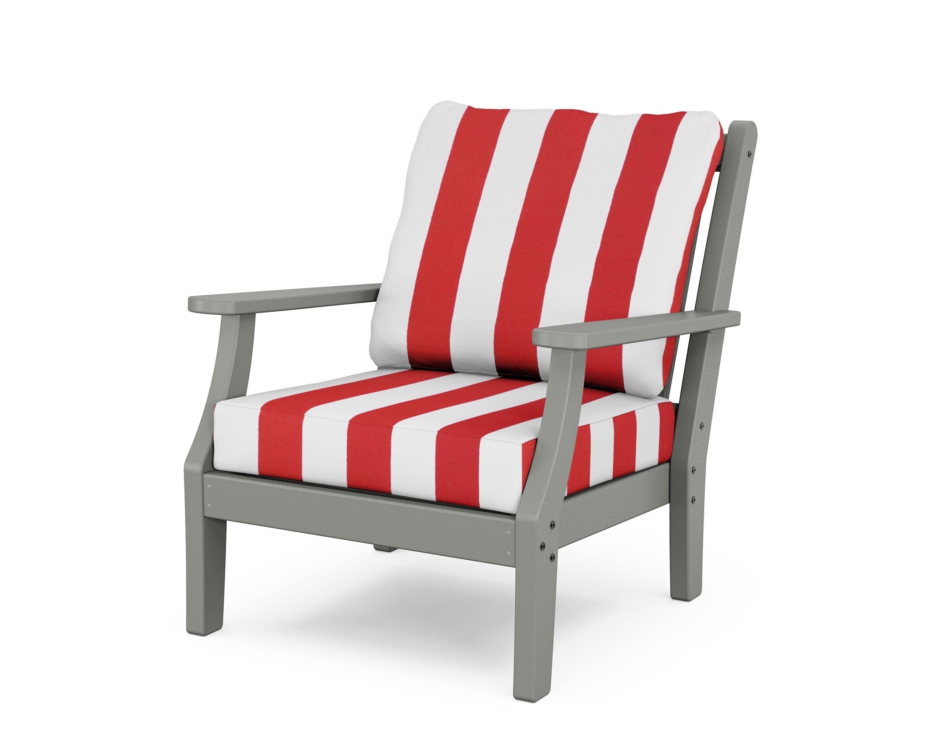 Country Living Wovendale Deep Seating Chair in Slate Grey / Cabana Stripe Crimson