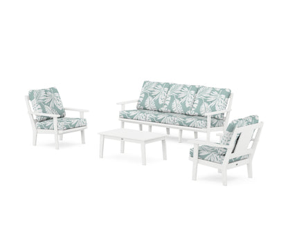 POLYWOOD® Prairie 4-Piece Deep Seating Set with Sofa in White / Leaf Glacier Spa