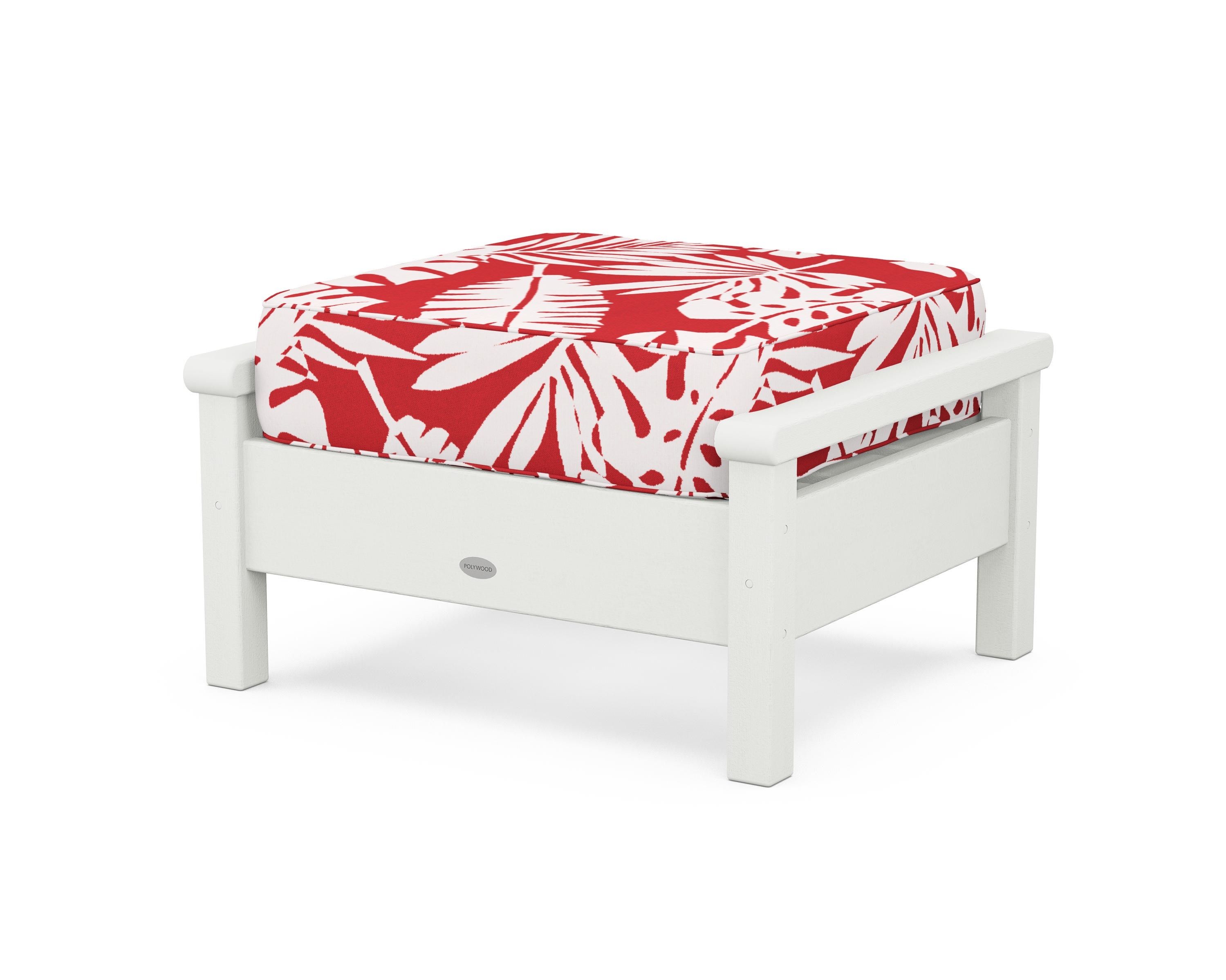 POLYWOOD® Harbour Deep Seating Ottoman in Vintage White / Leaf Crimson