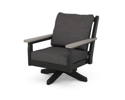 POLYWOOD® Chippendale Deep Seating Swivel Chair in Black / Driftwood / Ash Charcoal