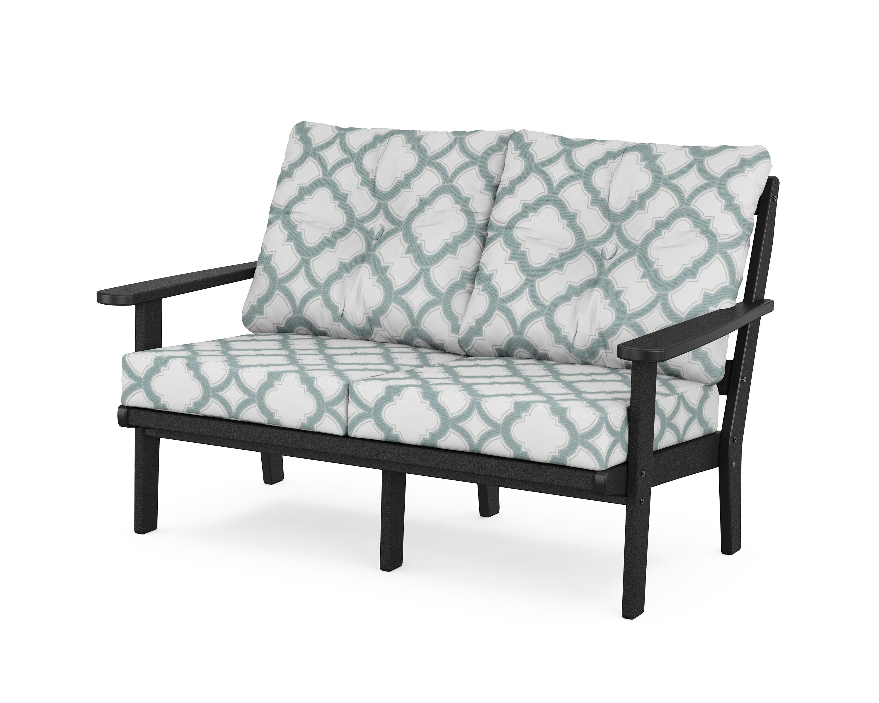 POLYWOOD® Mission Deep Seating Loveseat in Black / Trellis Glacier Spa