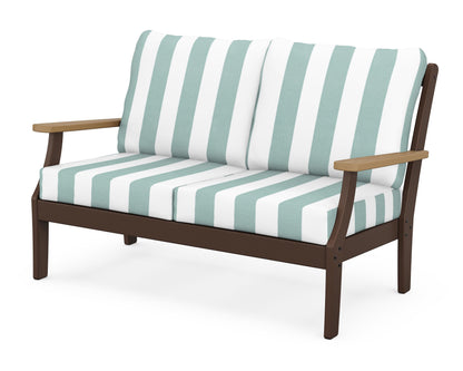 POLYWOOD® Braxton Deep Seating Loveseat in Mahogany / Natural / Cabana Stripe Glacier Spa