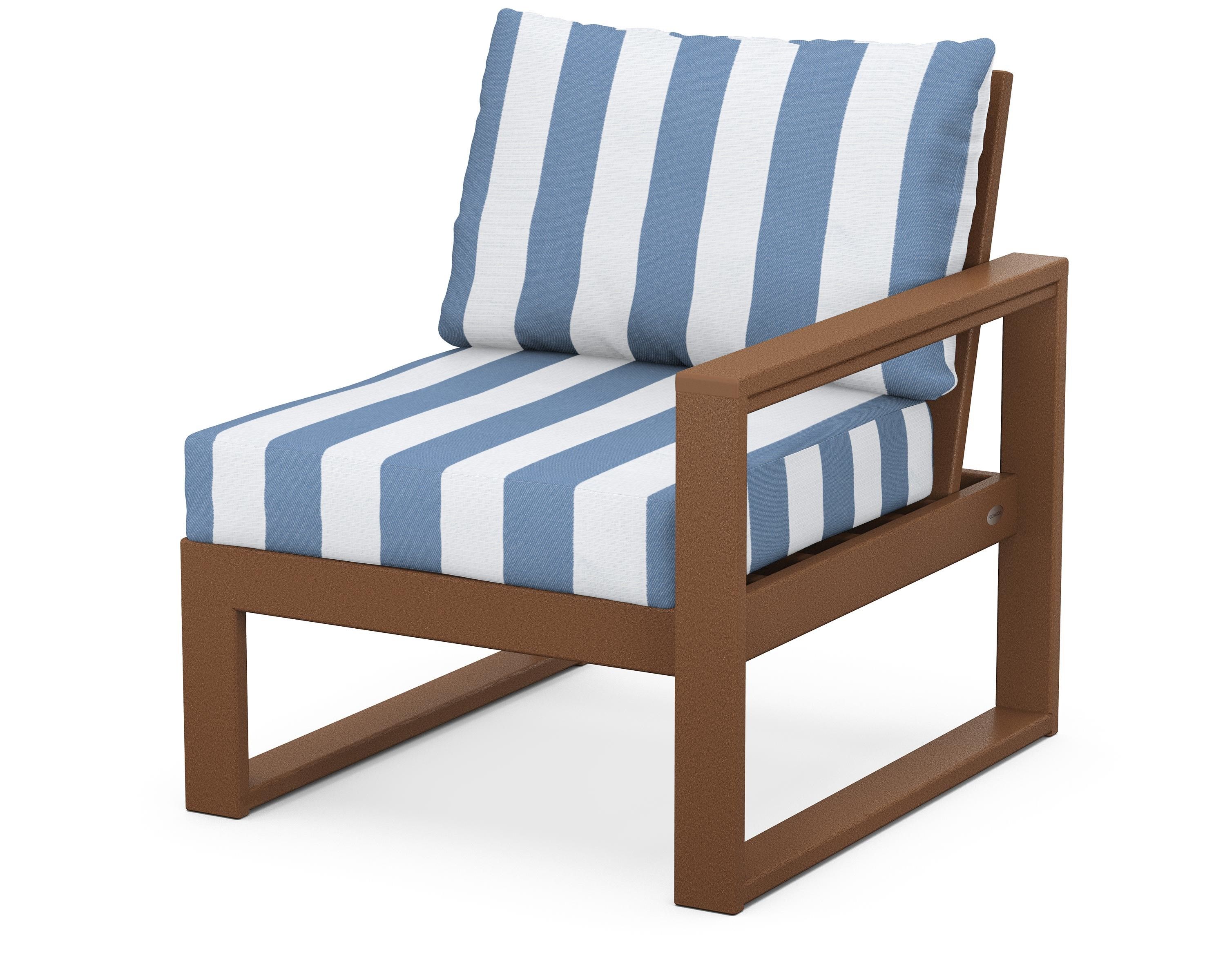 POLYWOOD® EDGE Modular Right Arm Chair in Teak / Cabana Stripe Sky Blue