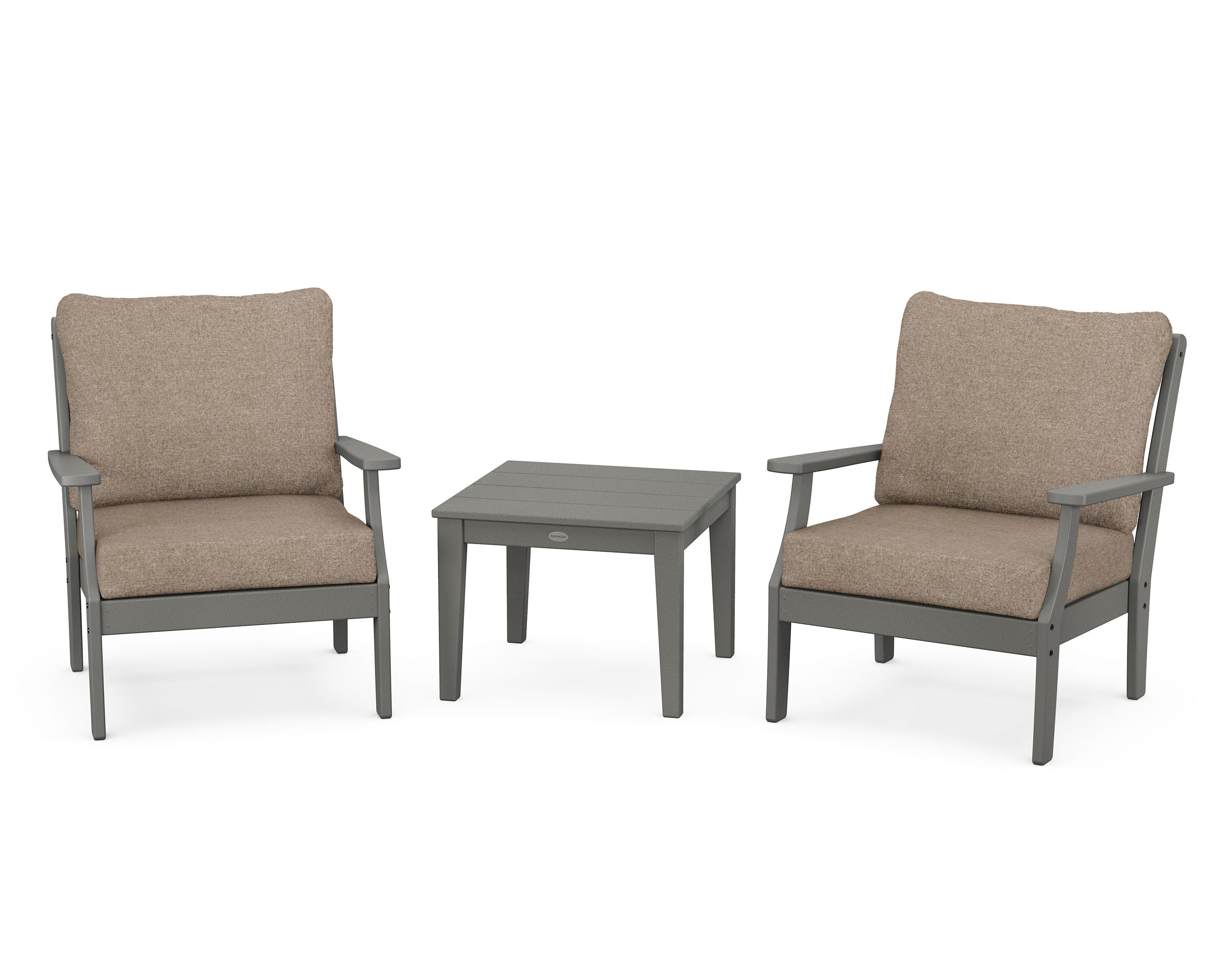 POLYWOOD® Braxton 3-Piece Deep Seating Set in Slate Grey / Spiced Burlap