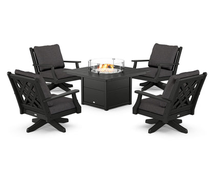 Country Living Wovendale 5-Piece Deep Seating Swivel Conversation Set with Fire Pit Table in Black / Ash Charcoal