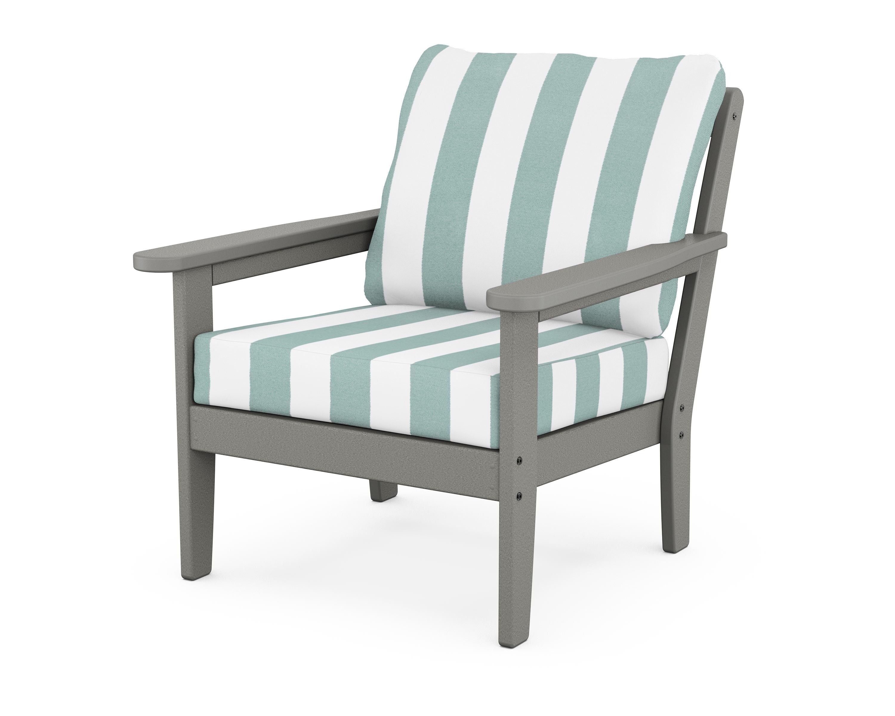 Country Living Cottage Deep Seating Chair in Slate Grey / Cabana Stripe Glacier Spa