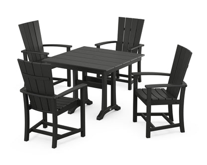 POLYWOOD® Quattro 5-Piece Farmhouse Dining Set With Trestle Legs in Black