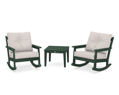 POLYWOOD® Vineyard 3-Piece Deep Seating Rocker Set in Green / Dune Burlap