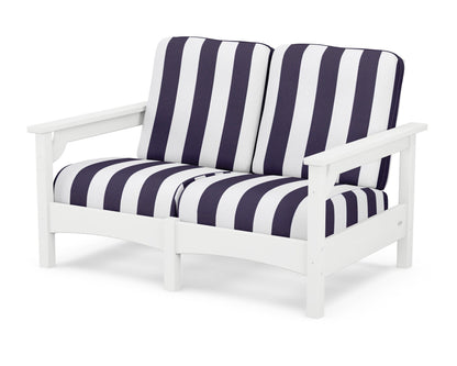 POLYWOOD® Club Loveseat in White / Cabana Stripe Navy