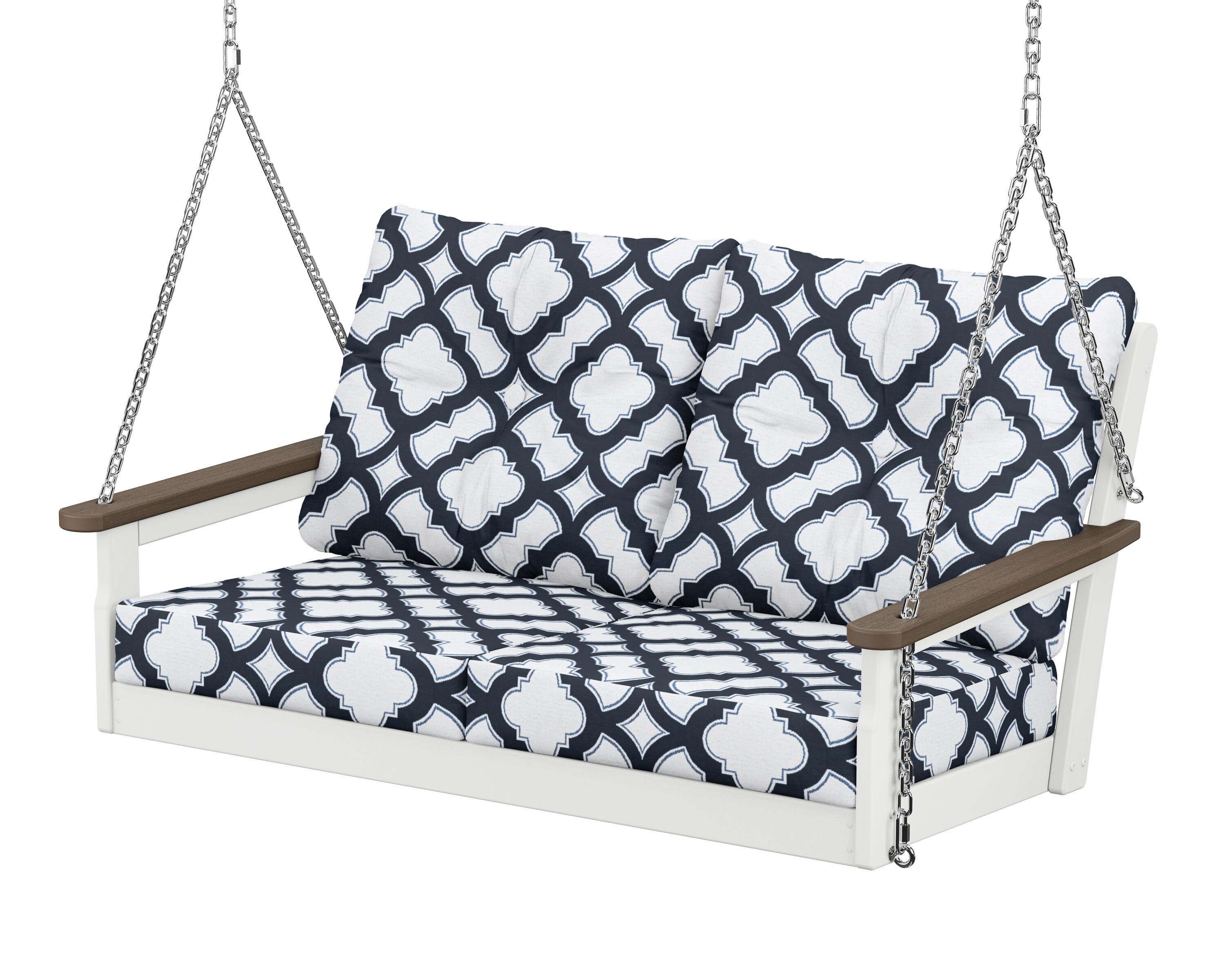 POLYWOOD® Vineyard Deep Seating Swing in White / Kona / Trellis Marine Indigo