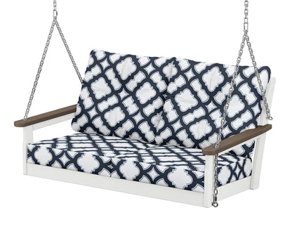 POLYWOOD® Vineyard Deep Seating Swing in White / Kona / Trellis Marine Indigo