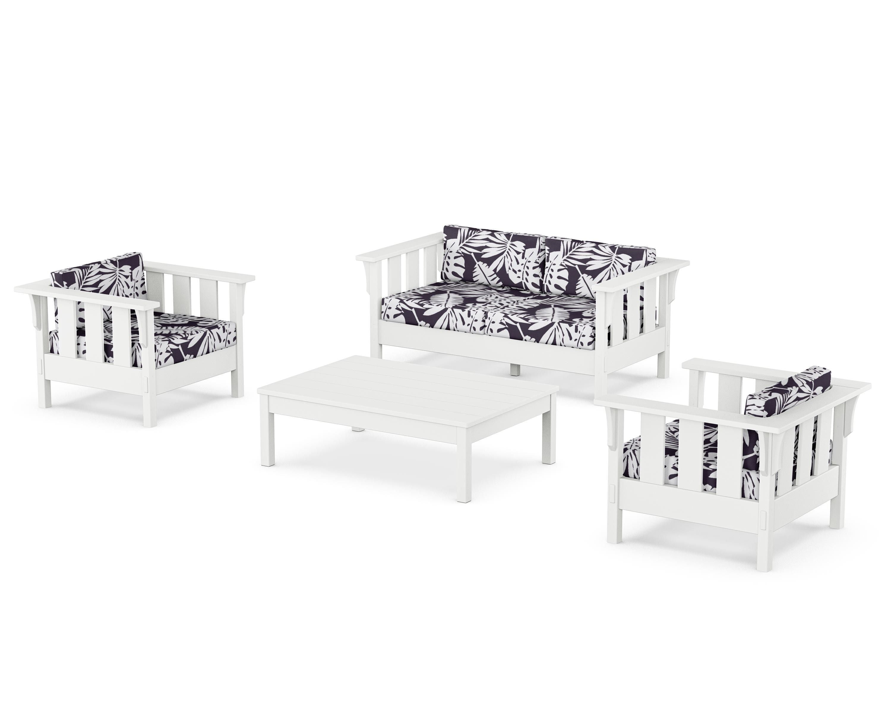 Martha Stewart by POLYWOOD® Acadia 4-Piece Deep Seating Set with Loveseat in White / Leaf Navy