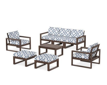 POLYWOOD® EDGE Sectional 8-Piece Lounge Sofa Set in Mahogany / Trellis Sky Blue