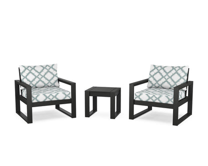 POLYWOOD® EDGE Sectional 3-Piece Deep Seating Set in Black / Trellis Glacier Spa