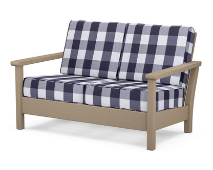 POLYWOOD® Harbour Deep Seating Loveseat in Vintage Sahara / Buffalo Plaid Navy