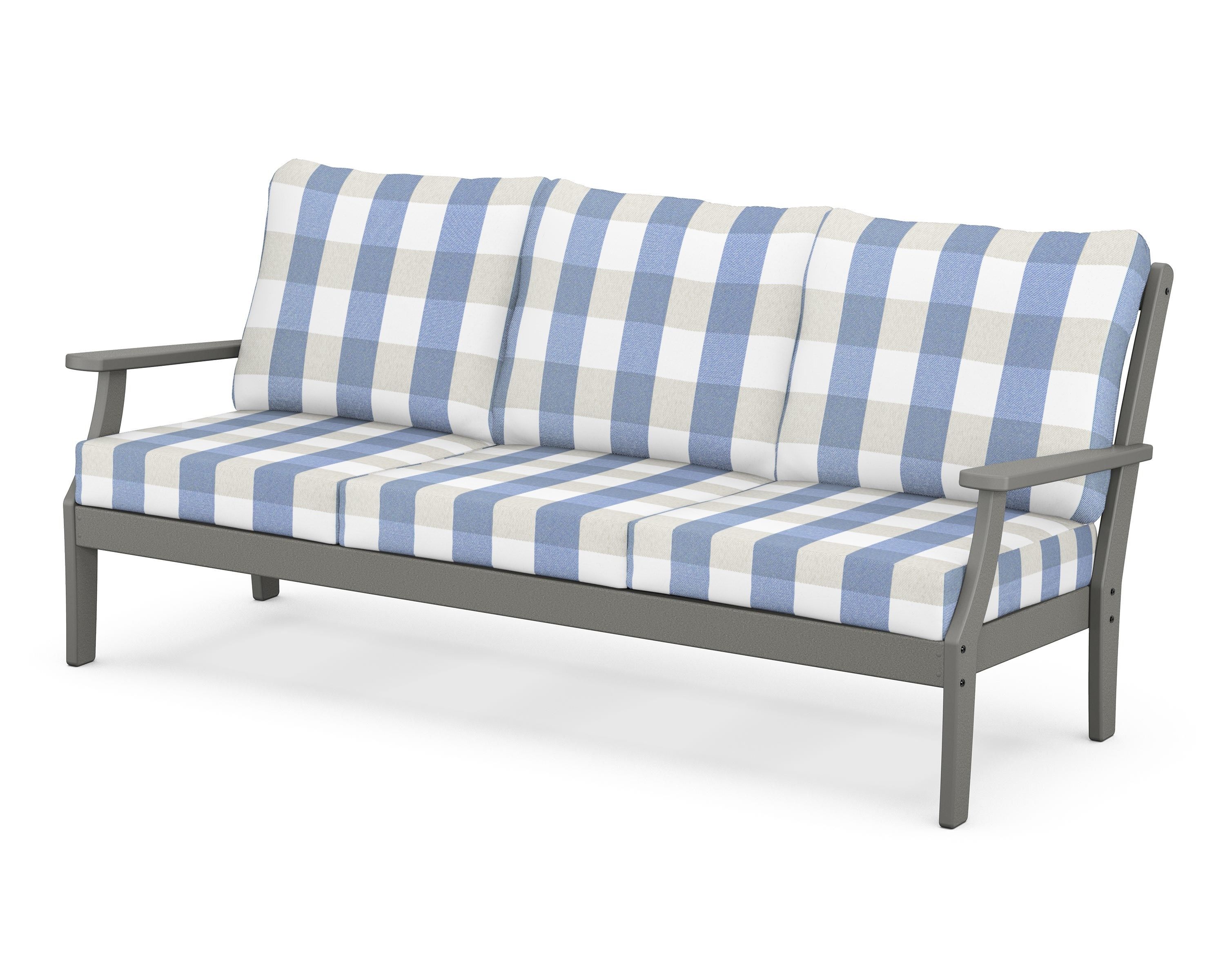 POLYWOOD® Braxton Deep Seating Sofa in Slate Grey / Buffalo Plaid Sky Blue